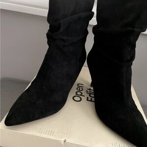 Open Edit Pointed Toe Boots Black Suede Like Size 9